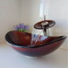 Dark Brown Retro Style Oval Tempered Glass Bathroom Sink With Waterfall Faucet Mounting Ring and Drain Set