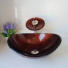 Dark Brown Retro Style Oval Tempered Glass Bathroom Sink With Waterfall Faucet Mounting Ring and Drain Set