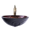 Tempered Glass Basin with/without Tap Retro Wooden Texture Sink and Faucet Set