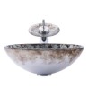 Round Bathroom Vessel Sink Waterfall Tap Basin Retro Counter Top Sink and Faucet Set