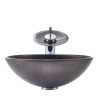 Simple Round Tempered Glass Bathroom Sink with Waterfall Faucet Modern Low-key Basin