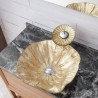 Lotus Leaf Shape Glass Basin Bathroom Countertop Waterfall Vessel Sink Tap Sink and Faucet Set