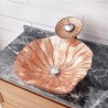 Lotus Leaf Shape Glass Basin Bathroom Countertop Waterfall Vessel Sink Tap Sink and Faucet Set