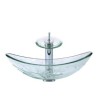 Transparent Tempered Glass Basin Waterfall Tap Vessel Sink Oval Sink and Faucet Set