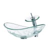 Transparent Tempered Glass Basin Waterfall Tap Vessel Sink Oval Sink and Faucet Set