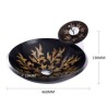 Waterfall Faucet with Modern Tempered Glass Basin Flower Pattern Round Vessel Sink