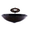 Waterfall Faucet with Modern Tempered Glass Basin Flower Pattern Round Vessel Sink