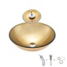 Tempered Glass Vessel Sink with Waterfall Tap Round Countertop Sink and Faucet Set