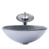 Waterfall Faucet with Modern Hand-drawing Basin Round Tempered Glass Bathroom Sink