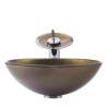 Waterfall Faucet on a Contemporary Round Basin Foil Covered Tempered Glass Bathroom Sink