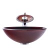 Tempered Glass Bathroom Sink with Antique Round Basin Stripes and Waterfall Faucet