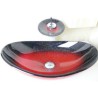 Modern Fashion Oval Red Tempered Glass Vessel Sink with Mounting Ring for Waterfall Faucet and Water Drain Set