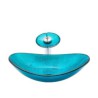 Bule Color Ingot Glass Basin Bathroom Countertop Waterfall Vessel Sink Tap Sink and Faucet Set