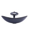 Modern Tempered Glass Bathroom Sink with Black Curved Basin and Waterfall Faucet