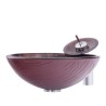 Tempered Glass Bathroom Vessel Sink with Retro Round Basin and Waterfall Faucet