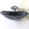 Oval Tempered Glass Bathroom Sink with Waterfall Faucet, Drain, and Mounting Ring