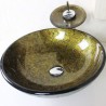 Waterfall Faucet Water Drain Mounting Ring Modern Round Golden Tempered Glass Sink and Faucet Sets