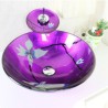 Waterfall Faucet Water Drain Mounting Ring Modern Round Floral Pattern Tempered Glass Sink and Faucet Sets