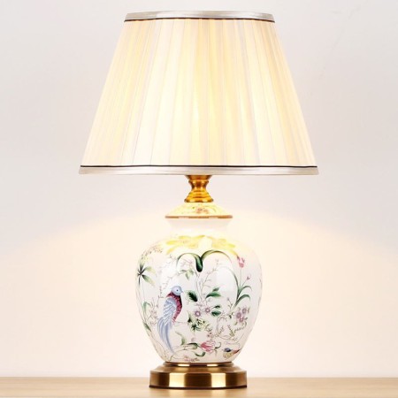 Flower And Bird Pattern Counter Lamp Bedroom Living Room Modern Ceramic Table Lamp