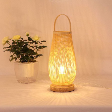 Hand Woven Special Desk Lamp Hotel Room Tearoom Lighting Elliptical Bamboo Basket Table Lamp