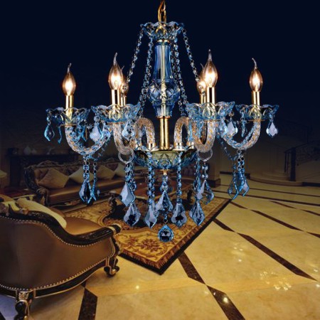 European Blue Pendant Light Bedroom Living Room Luxury Crystal Chandelier