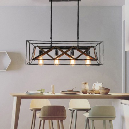 Living Room Dining Room Industrial Iron Ceiling Light Vintage 4 Light Pendant Lamp