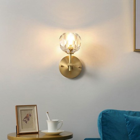 Diamond Shape Wall Sconce Brass Wall Lamp Hallway Bedside Light Nordic Crystal Wall Light