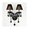 2 Light Black Crystal Wall Light with Fabric Shade