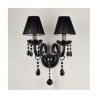 2 Light Black Crystal Wall Light with Fabric Shade