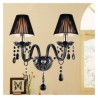 2 Light Black Crystal Wall Light with Fabric Shade