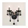 2 Light Black Crystal Wall Light with Fabric Shade