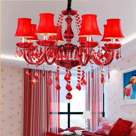 Dining Room Hotel Rooms Luxury Crystal Chandelier European Red Color Pendant Light