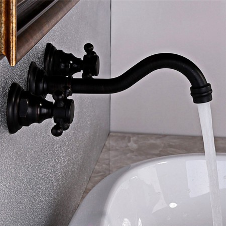 Antique Black Basin Tap with Solid Brass Widespread Faucet