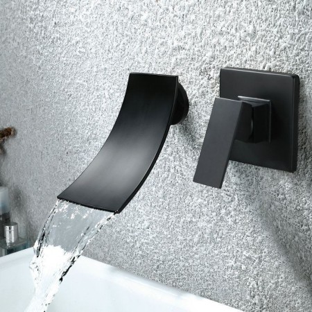 Matt Black Bathroom Tub Filler Wall Mount Tub Faucet Baking Varnish