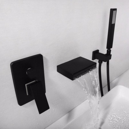 Chrome/Black LED Tub Faucet Contemporary Waterfall Bathtub Tap with Hand Shower