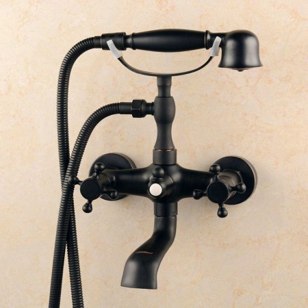 Black Bath Shower Mixer Tap Wall Mount Clawfoot Bathtub Faucet with Handle