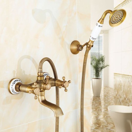 Wall Mount Handheld Shower Faucet with Oblate Spout Antique Shower Faucet