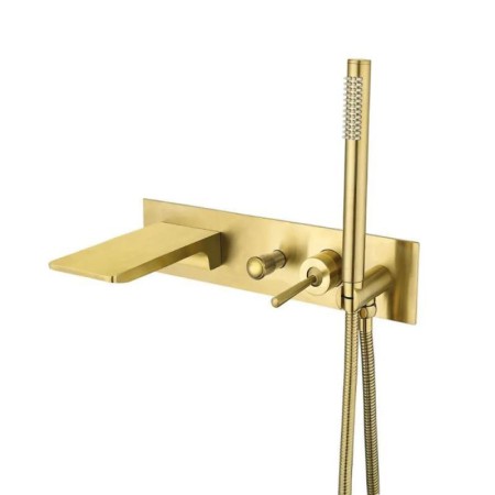 Wall Mounted Waterfall Bath Shower System with Brushed Gold Bathtub Faucet