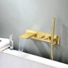 Wall Mounted Waterfall Bath Shower System with Brushed Gold Bathtub Faucet