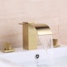 Split Brushed Gold Bathroom Sink Tap Brass Curved Waterfall Basin Faucet