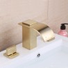 Split Brushed Gold Bathroom Sink Tap Brass Curved Waterfall Basin Faucet