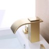 Split Brushed Gold Bathroom Sink Tap Brass Curved Waterfall Basin Faucet