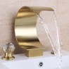 Bathroom Sink Tap with Curved Waterfall Spout in Golden Brass