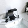 Split Double Handles Curved Waterfall Black Basin Faucet Countertop Tap (Tall)