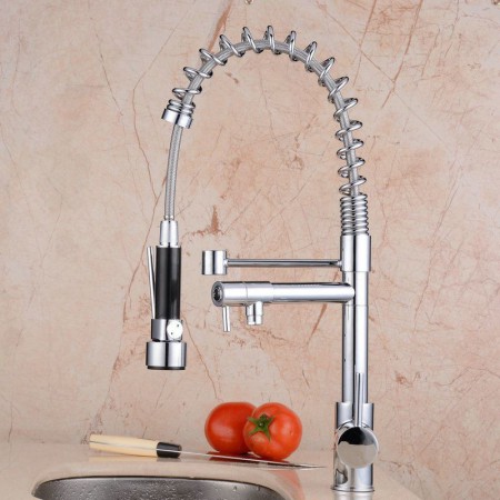 Multifunctional Commercial Kitchen Sink Faucet with Sprayer Chrome Spring Tap