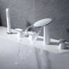 White Bathtub Faucet Deck Mounted 3 Handle Tub Mixer Tap with Hand Sprayer