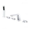 Contemporary Chrome Bathtub Tap with Hand Shower Solid Brass Waterfall Tub Faucet