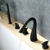 Deck Mounted Tap Modern Black Bathtub Faucet Triple Handles Bathroom Tub Tap