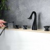 Deck Mounted Tap Modern Black Bathtub Faucet Triple Handles Bathroom Tub Tap