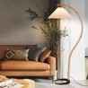 For Living Room Bedroom, Classic Vintage Arching Pleated Wooden Standing Floor Lamp